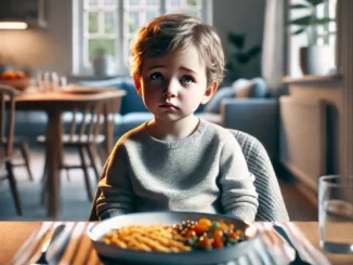 L’enfant face à l’assiette, sans appétit, reflète ce que beaucoup vivent : manger par obligation, non par faim.